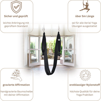 Komplett-Set: Aerial Yogatuch in edlem Schwarz mit Aufhängung